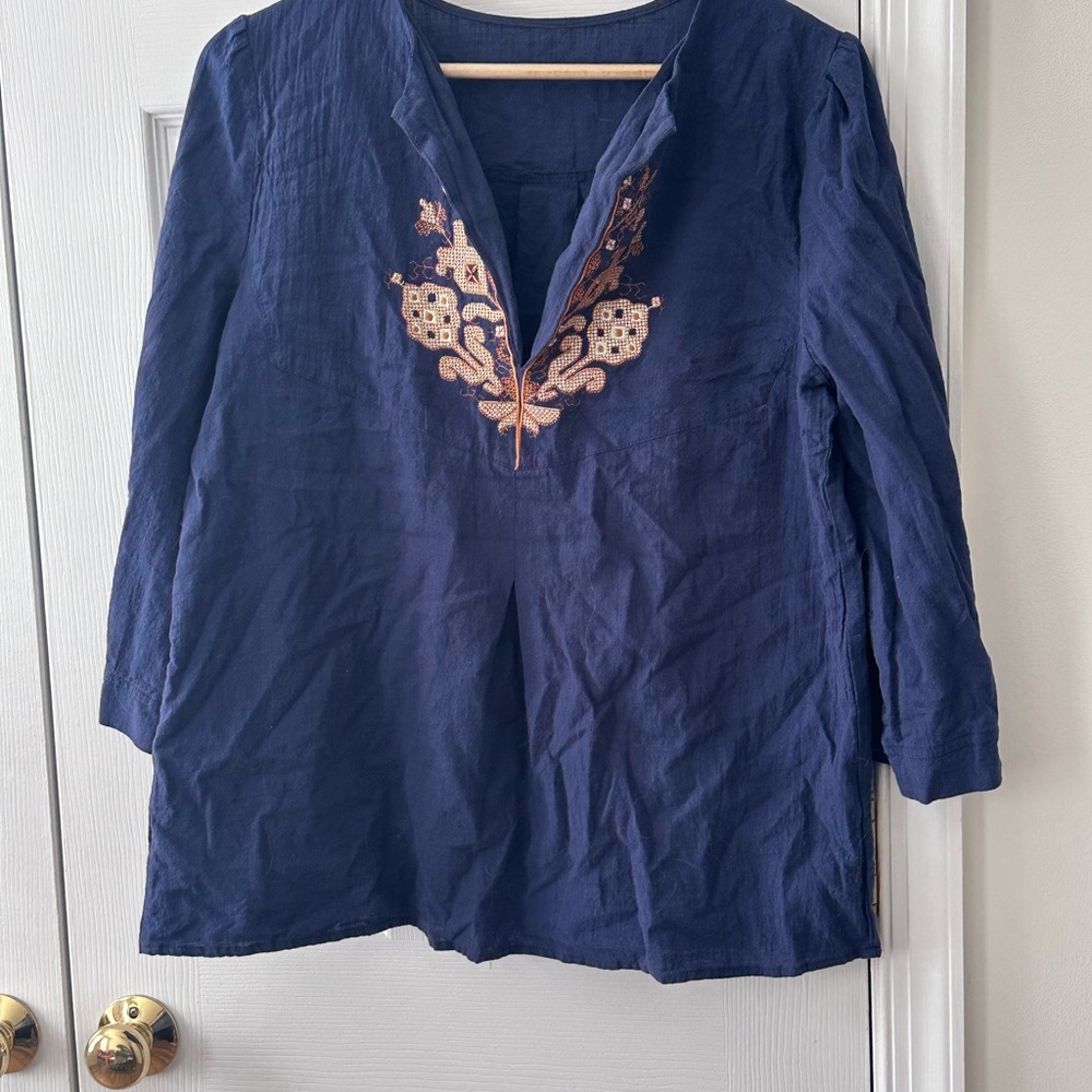 Navy Blue Embroidered Women's Top